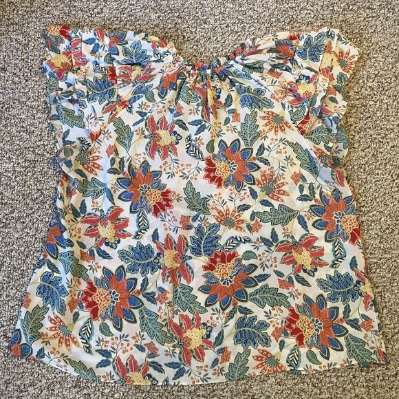 Rose + Olive Womens Floral Blouse Plus Size 1X Colorful Tassel Boho Beach Summer - Picture 6 of 8